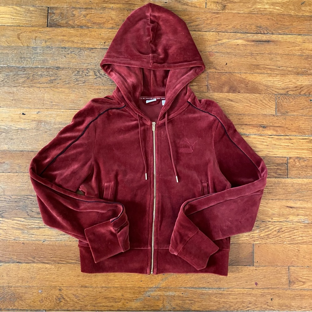 Puma Red Suede Hooded Zip-Up Sweater Size XS